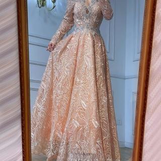 【女神婚紗禮服】高階蕾絲縫珠宴會晚禮服 LA71029 金色(敬酒服 晚宴服)