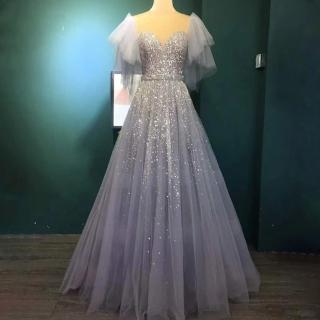 【女神婚紗禮服】高階飛飛袖輕奢閃亮宴會晚禮服 LA71354A(表演禮服 頒獎禮服)