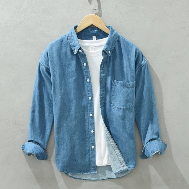 【巴黎精品】現貨+預購 牛仔襯衫長袖上衣(日系潮流寬鬆休閒男裝2色a1bv60)