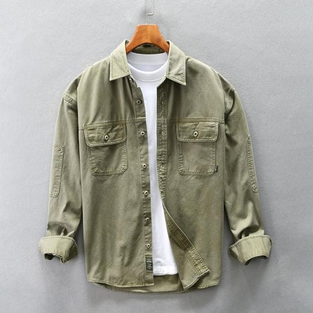 【巴黎精品】現貨+預購 純棉襯衫長袖上衣(日系復古工裝寬鬆男裝2色a1bv56)