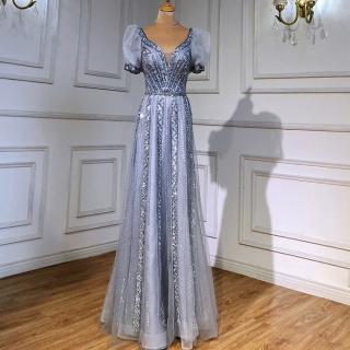 【女神婚紗禮服】高階輕奢修身泡泡袖宴會晚禮服 LA71551 灰色(訂婚禮服 晚宴服)