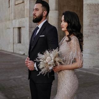 【女神婚紗禮服】高階輕奢亮片羽毛氣質魚尾宴會晚禮服 LA71323 棕色(頒獎禮服 晚宴服)