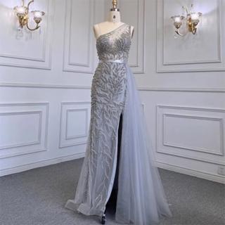 【女神婚紗禮服】高階縫珠氣質名媛單肩顯瘦宴會晚禮服 LA71582 灰色(晚宴服 派對)