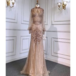 【女神婚紗禮服】高階經典奢華墜地裙擺宴會晚禮服 LA71036 焦糖色(頒獎禮服 晚宴服)