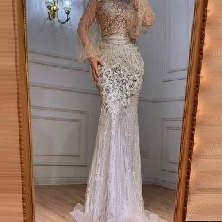 【女神婚紗禮服】高階經典奢華墜地裙擺宴會晚禮服 LA71036 銀色(頒獎禮服 晚宴服)