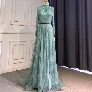 【女神婚紗禮服】高階華麗亮片墜地宴會晚禮服 LA70991 水藍色(主持人 表演禮服)