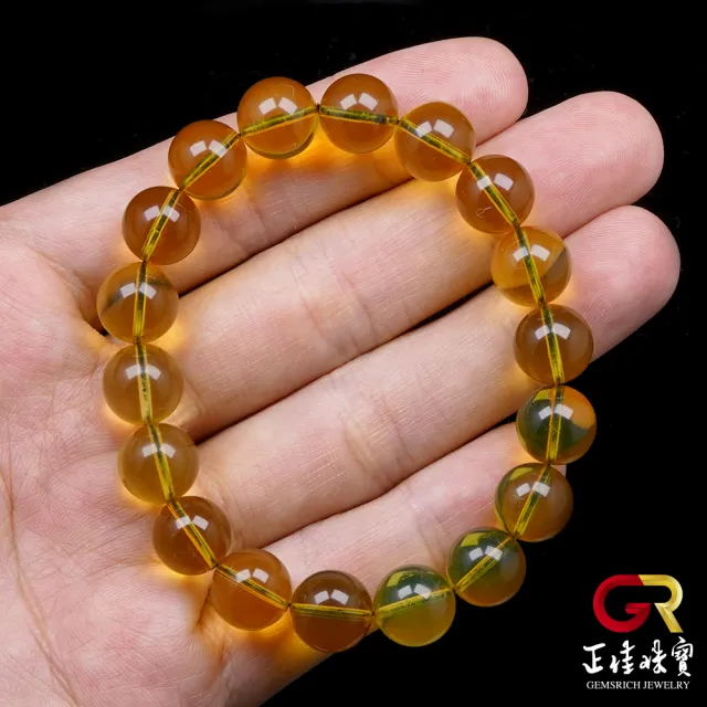 【正佳珠寶】琥珀藍珀 金藍超淨水 10mm 藍珀手珠｜日本彈力繩(頂級藍珀全淨體 金藍色琥珀珠)