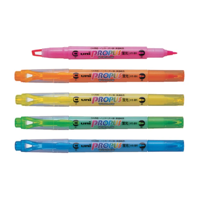 【三菱Uni】視窗螢光記號筆 雙頭 螢光5色 0.6~4.0mm 2支入/組 PUS-102T(黃/粉紅/橘/綠/藍)