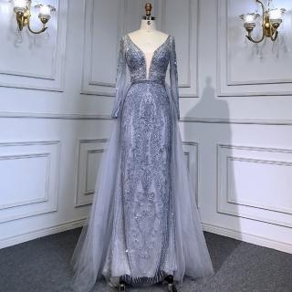 【女神婚紗禮服】高階深V時尚魚尾宴會晚禮服 LA70433 灰藍色(敬酒服 訂婚禮服)