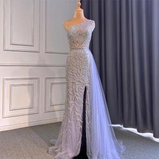 【女神婚紗禮服】高階縫珠氣質名媛單肩顯瘦宴會晚禮服 LA71582 淺紫色(晚宴服 派對)