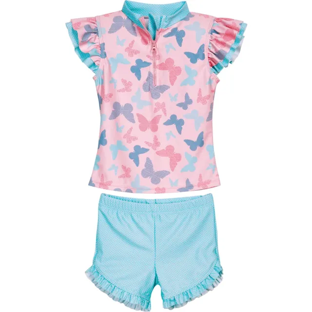 【Playshoes】抗UV防曬短袖兩件組兒童泳裝-蝴蝶(認證UPF50 泳衣+泳褲)