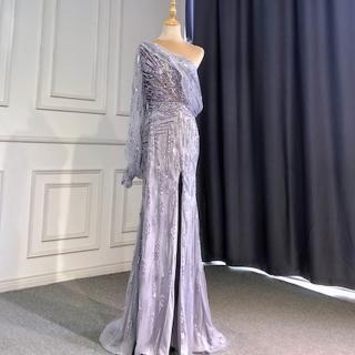 【女神婚紗禮服】高階時尚單肩澎袖宴會晚禮服 LA71632 淺紫色(主持人 表演禮服)