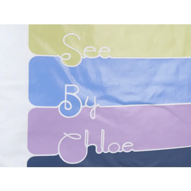 【See by Chloe’】經典造型淡系色彩草寫LOGO帆布束口肩背托特購物包(大/白色)