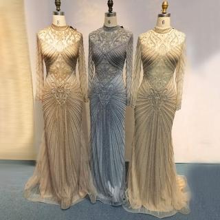 【女神婚紗禮服】極致優雅長袖宴會晚禮服 LA71776 灰色(婚宴服 派對)