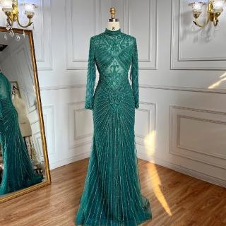 【女神婚紗禮服】極致優雅長袖宴會晚禮服 LA71776 綠色(婚宴服 派對)