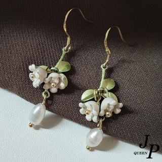 【Jpqueen】珍珠花漾純真烤漆流蘇耳環(白色)