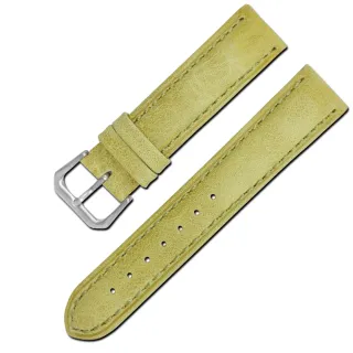 【Watchband】各品牌通用柔軟簡約質感車線牛皮錶帶(芥綠色)