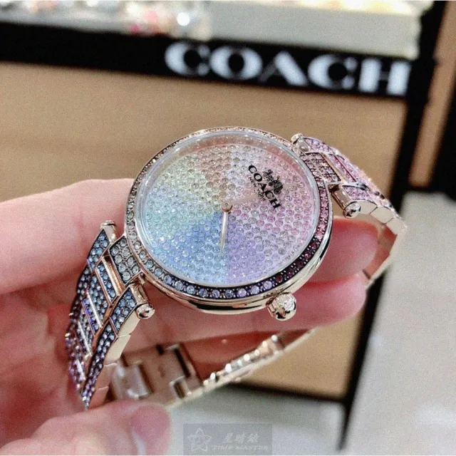【COACH】COACH手錶型號CH00059(彩虹圈錶面玫瑰金錶殼彩虹色精鋼錶帶款)