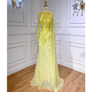 【女神婚紗禮服】高階奢華手工亮片優雅宴會晚禮服 LA71829 黃色(聚會禮服 年會主持人)