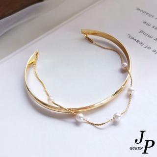 【Jpqueen】半圓珍珠日韓風雙層手環鍊(金色)
