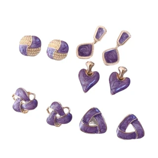 【Jpqueen】紫色交錯幾何滴油時尚耳環(5色可選)
