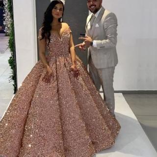 【女神婚紗禮服】高階蓬蓬裙一字肩奢華宴會晚禮服 HM66991 金色(新娘 走秀)