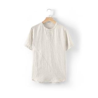 【米蘭精品】現貨+預購 亞麻T恤短袖上衣(圓領套頭簡約寬鬆男上衣2色74ev7)