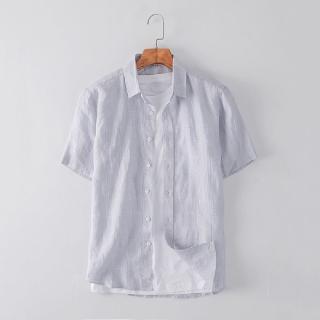 【米蘭精品】現貨+預購 亞麻襯衫短袖上衣(日系休閒格子輕薄男上衣74ev23)
