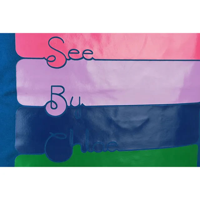 【See By Chloe】經典LOGO塗鴉色彩造型帆布束口托特購物肩背包(大/藍色)