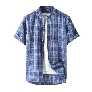 【米蘭精品】現貨+預購 亞麻襯衫短袖上衣(格子休閒寬鬆夏季男上衣74ev27)