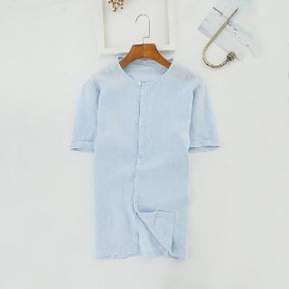 【米蘭精品】現貨+預購 亞麻襯衫短袖上衣(簡約圓領純色寬鬆男上衣3色74ev31)