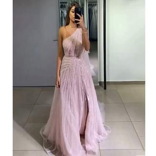 【女神婚紗禮服】極致單肩魚尾開叉宴會晚禮服 LA71671 粉色(頒獎禮服 聚會禮服)