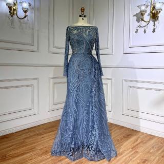 【女神婚紗禮服】高階奢華手工亮片優雅宴會晚禮服 LA71829 藍色(聚會禮服 年會主持人)