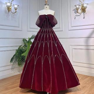 【女神婚紗禮服】高階酒紅色絲絨新娘宴會晚禮服 LA71790(訂婚禮服 敬酒服)