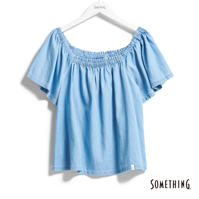 【SOMETHING】女裝 洋裝式剪裁短袖上衣(拔淺藍)