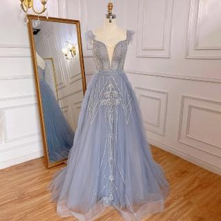 【女神婚紗禮服】高階氣質夢幻浪漫吊帶無袖宴會晚禮服LA71850藍色(派對 表演禮服)