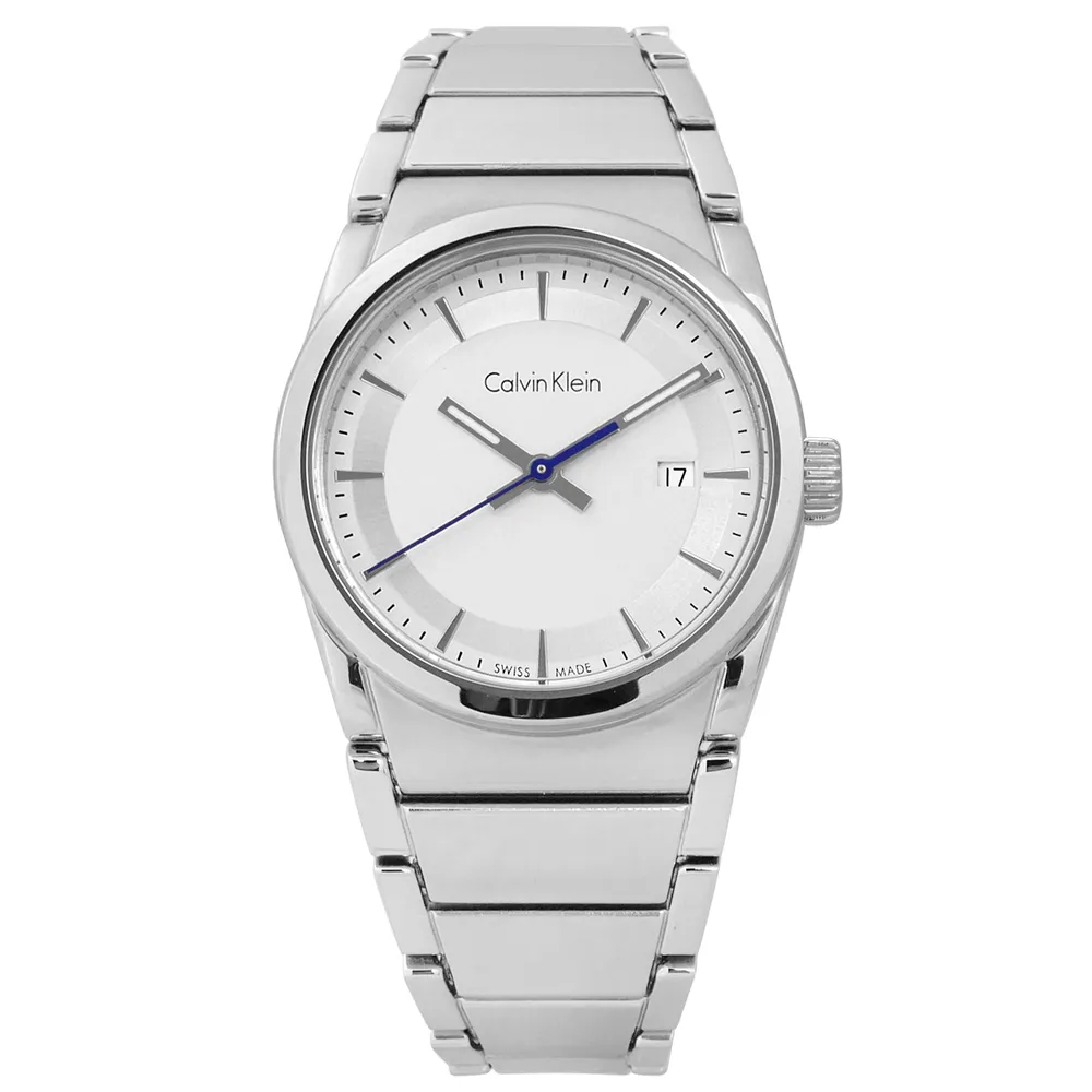 【Calvin Klein】step 歐美潮流極簡知性日期不鏽鋼手錶 銀白色 30mm(K6K33146)