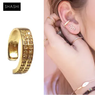 【SHASHI】紐約品牌 Double Pave Cuff 雙排鑲鑽C型耳骨夾 無耳洞女孩必備(耳骨夾)