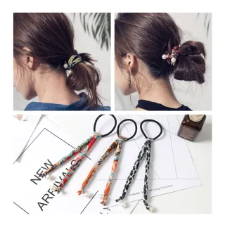 【HERA 赫拉】ll現貨ll盤髮印花民族圖騰珍珠吊墜髮圈/髮束(現貨瘋搶中)
