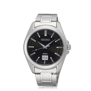 【SEIKO 精工】型男必備 不鏽鋼錶帶 強化玻璃鏡面 指標男錶(SUR009P1)