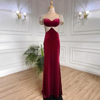 【女神婚紗禮服】高階縫珠名媛優雅絲絨魚尾宴會晚禮服LA71876 酒紅色(敬酒服 頒獎禮服)