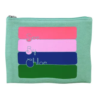【See by Chloe’】經典造型色彩隨興草寫LOGO設計帆布拉鏈手拿包(大/綠)