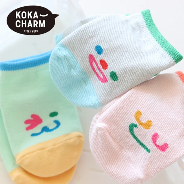 【韓國 KOKACHARM】彩色線條表情兒童短襪3入組(TM2306-082)