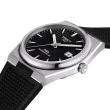 【TISSOT 天梭 官方授權】PRX系列 1970年代復刻 黑面 黑膠帶 機械腕錶 母親節 禮物(T1374071705100)