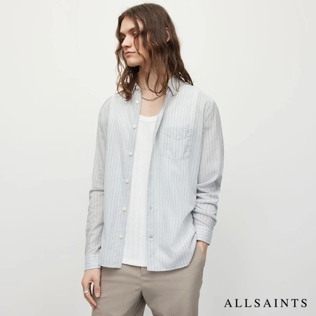 【ALLSAINTS】FORMENTERA 輕薄棉質混紡微透淺色條紋長袖襯衫 MS144Y(舒適版型)