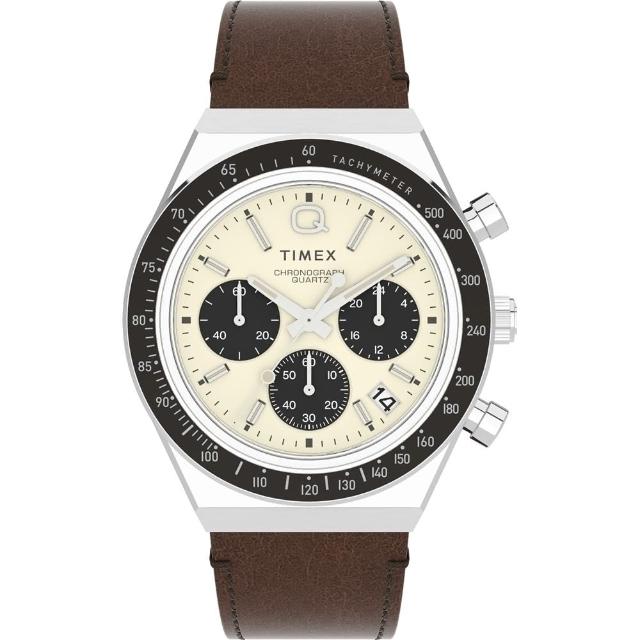 【TIMEX】天美時  Q Timex復刻系列  40毫米三眼計時手錶 米/棕 TXTW2V42800