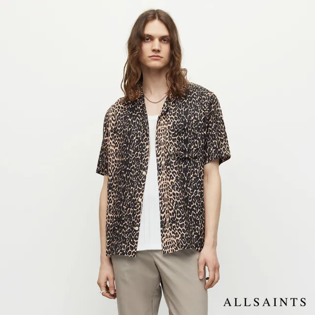 【ALLSAINTS】FELINE 人造絲個性豹紋印花夏威夷短袖襯衫 MS187Y(舒適版型)