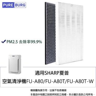 【PUREBURG】適用 SHARP 夏普FU-A80 FU-A80T FU-A80T-W 空氣清淨機 副廠濾網組(HEPAX1+活性碳濾心X1)