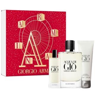 【Giorgio Armani 亞曼尼】寄情水男性淡香精3入禮盒 ACQA DI GIO(國際航空版-125ml+15ml+沐75ml)