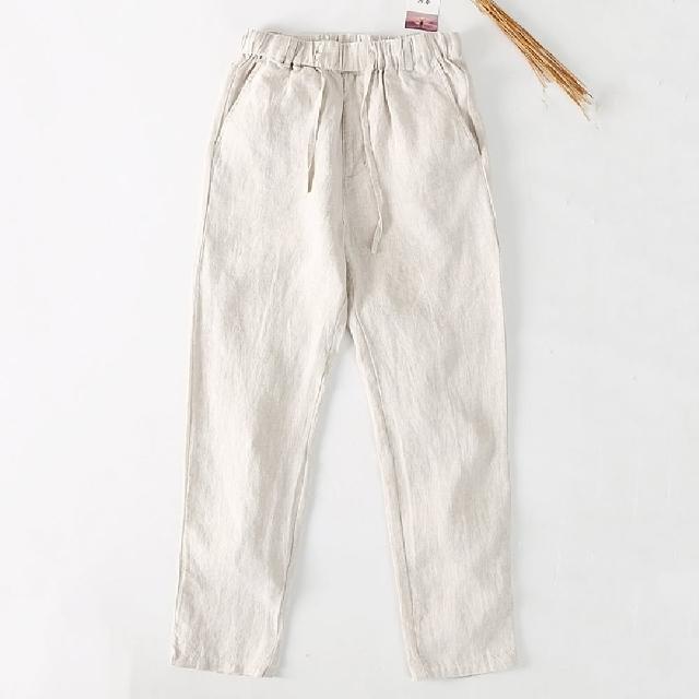 【米蘭精品】現貨+預購 休閒褲亞麻長褲(透氣清涼寬鬆男褲子2色74ex25)